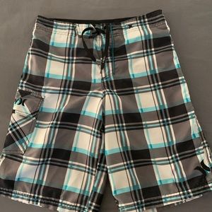 Hurley grey blue plaid board shorts